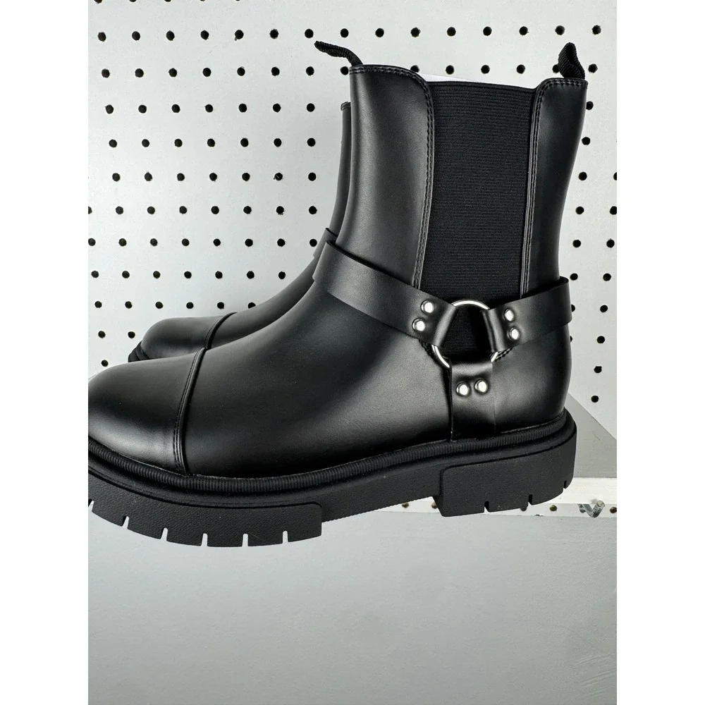 Art Class Black Harness Boots Kids Size 5 Chunky Lug Sole Side Zip Ankle Boots
